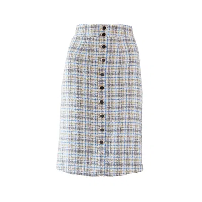 Le Réussi Luxe Plaid Tweed Pencil Skirt In White