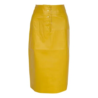 Le Réussi Women's Yellow / Orange Power Woman Mustard Leather Skirt In Yellow/orange