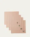 Le Reve D'anfu Assorted Bug Motif Linen Napkins, Set Of 4 In Dusty Pink