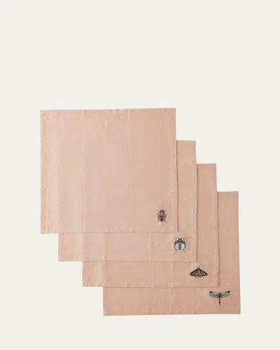 Le Reve D'anfu Assorted Bug Motif Linen Napkins, Set Of 4 In Pink