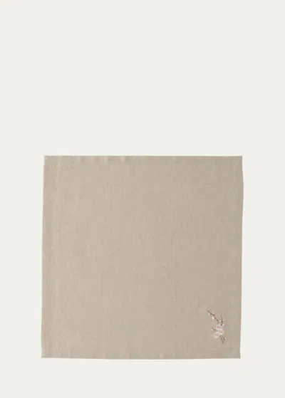 Le Reve D'anfu Cherry Blossom Embroidered Linen Napkin, 22" Square In 4381 Linen