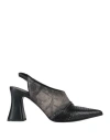 Le Ruemarcel Woman Pumps Black Size 8 Leather, Textile Fibers In Black