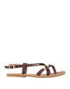 Le Salentine Woman Thong Sandal Dark Brown Size 8 Leather In Brown
