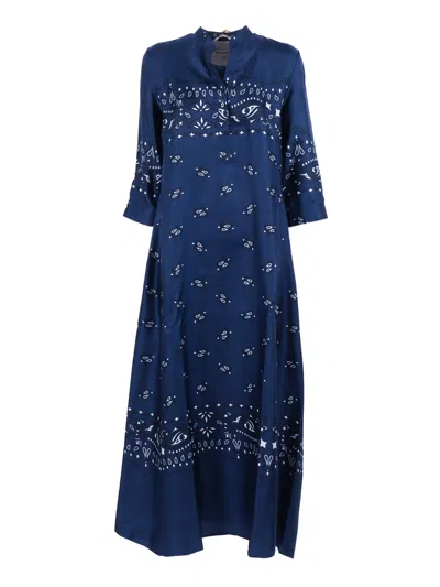 Le Sarte Pettegole Bandana-print Silk Dress In Blue