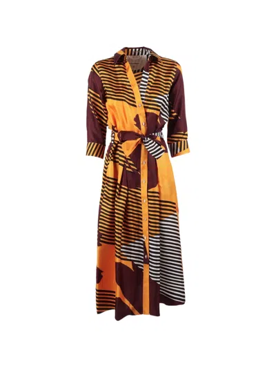 Le Sarte Pettegole Abstract-print Belted Shirt Dress In Multi