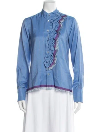 Pre-owned Le Sarte Pettegole Striped Long Sleeve Button-up Top In Blue