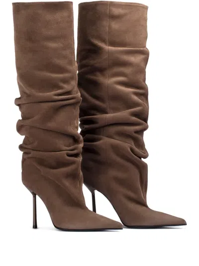 Le Silla 100mm Bella Suede Boots In Brown
