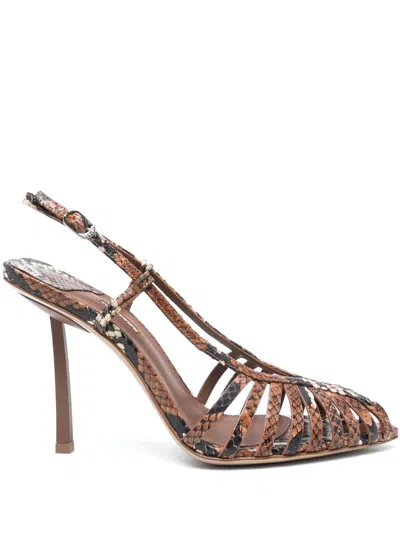 Le Silla 100mm Cage Slingback Pumps In Brown