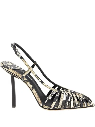 Le Silla 100mm Snake-effect Cage Slingbacks Pumps In Black