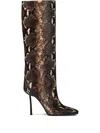 Le Silla 110mm Snake Print-leather Stiletto Boots In Brown