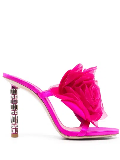Le Silla 115mm Rose-embroidered Leather Mules In Pink