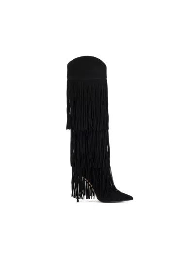 Le Silla 120mm Andy Tiered-fringe Suede Boots In Black