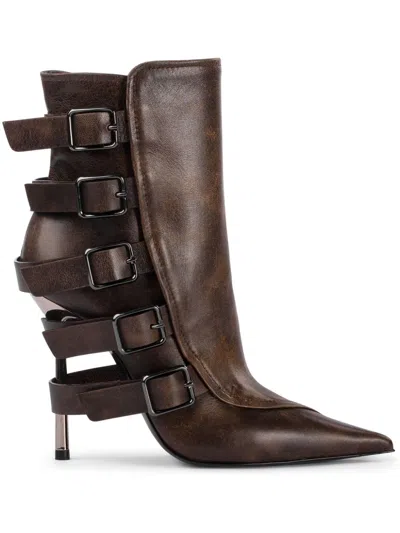 Le Silla 120mm Buckle Detailed Ankle Boots In Brown