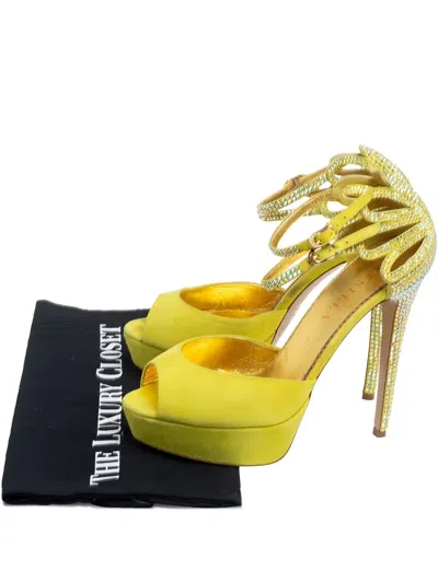 Pre-owned Le Silla 130mm Embellished-strap Platform Sandals In Yellow
