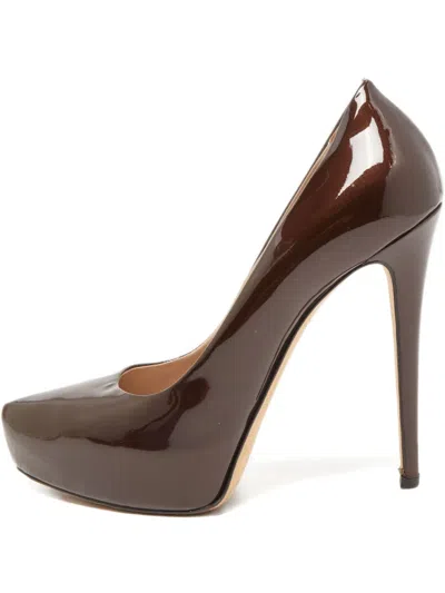 Pre-owned Le Silla 130mm Patent Leather Platform Pumps In Brown