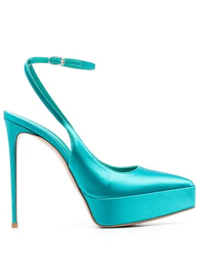 Le Silla Uma 130mm Satin-trim Platform Pumps In Blue
