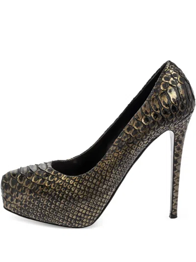 Pre-owned Le Silla 135mm Python Platform Pumps In Black