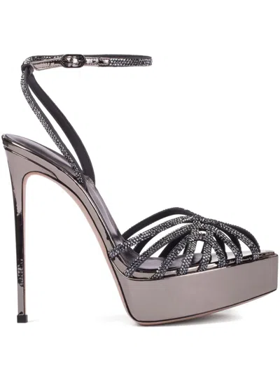 Le Silla 14mm Divina Crystal-embellished Strappy Sandals In Grey