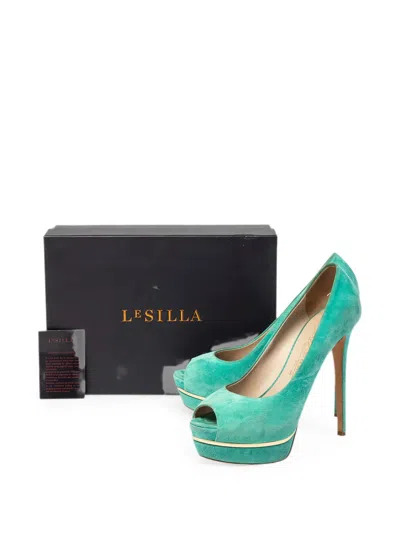 Pre-owned Le Silla 2024 Suede Platform Peep-toe Pumps In Green
