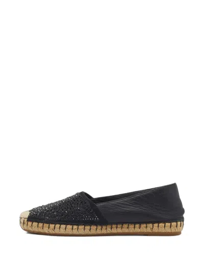 Pre-owned Le Silla 35 Crystal-embellished Leather Espadrilles In Black