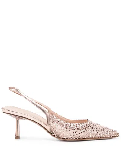 Le Silla Platinum Gilda 60 Mm Jewelled Slingbacks In Silver