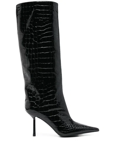 Le Silla Bella Crocodile Knee-length Stiletto Boots In Black