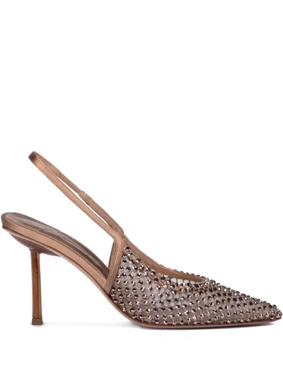 Le Silla 80mm Gilda Crystal-embellished Slingback Pumps In Brown