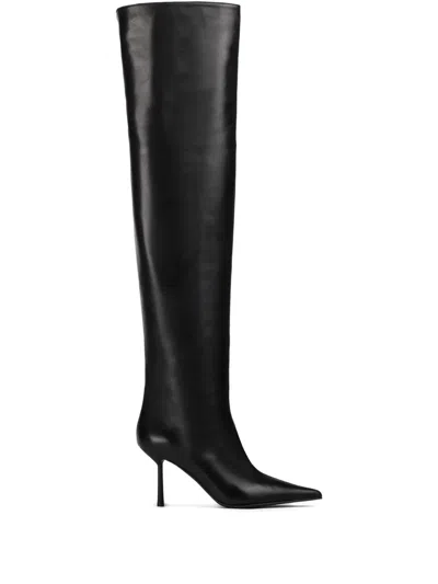 Le Silla 80mm Leather Pointed-toe Knee-high Boots In Black