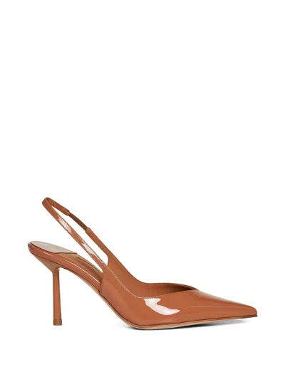 Le Silla Chanel Vivienne Pumps Patent Pointed Toe Slingback In Brown