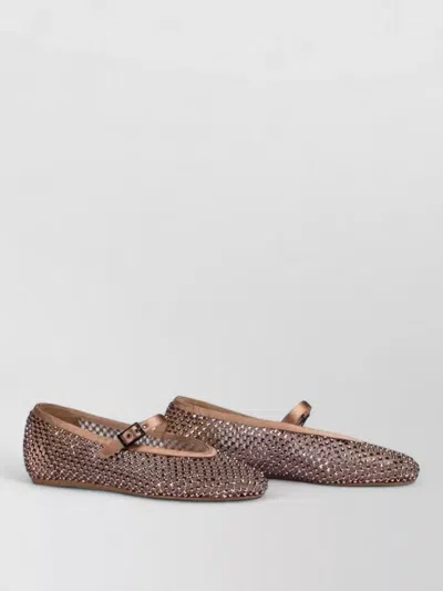 Le Silla Ballerina Gilda Satin Stocking Crystal Flats In Brown