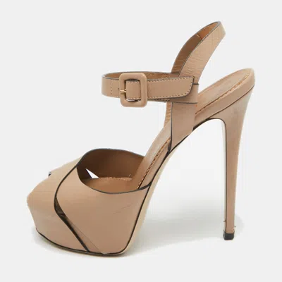 Pre-owned Le Silla Beige Leather Platform Ankle Strap Sandals Size 38