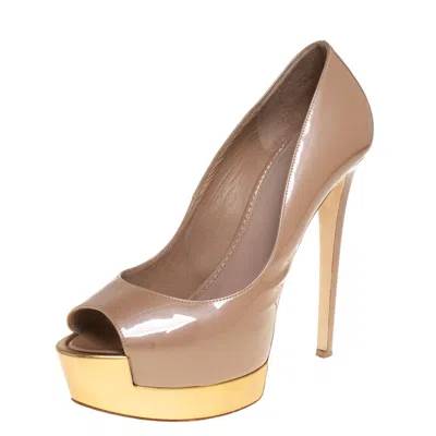 Le Silla Beige Patent Leather Peep Toe Platform Pumps In Neutral