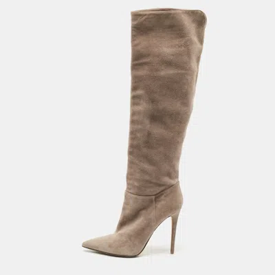 Pre-owned Le Silla Beige Suede Pointed Toe Knee Length Boots Size 41