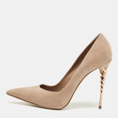 Pre-owned Le Silla Beige Suede Pointed Toe Pumps Size 41 In Sand