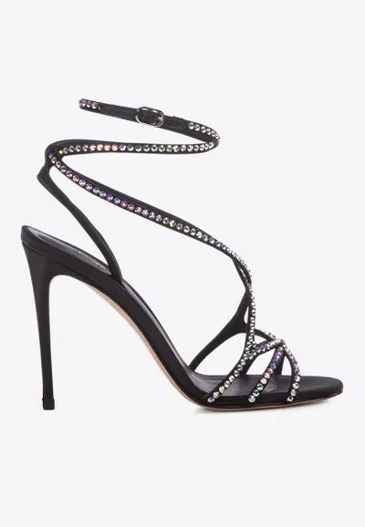 Le Silla Belen 105 Crystal Embellished Satin Sandals In Black
