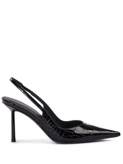 Le Silla Bella Croc-embossed Slingback Pumps In Brown