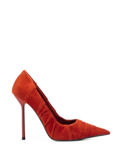 Le Silla Bella Ruched Calf Suede Pumps In Orange