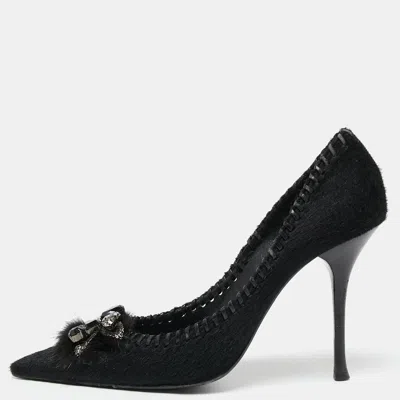 Le Silla Black Calf Hair Crystal Embellished Pointed Toe Pumps