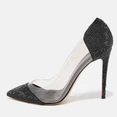 Le Silla Black Crystal Embellished Leather And Pvc Pointed Toe Pumps