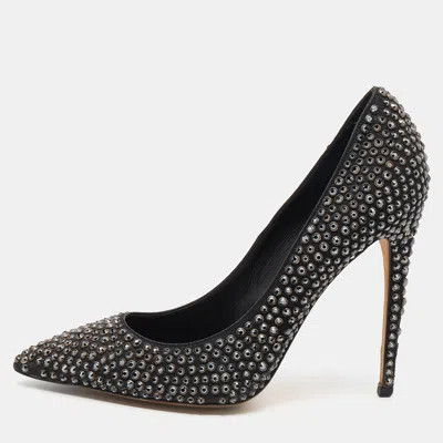 Le Silla Black Leather Crystal Embellished Pointed Toe Pumps