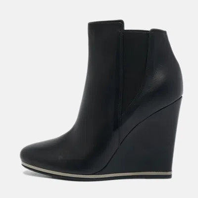 Le Silla Black Leather Wedge Ankle Boots