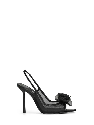 Le Silla Black Mesh Rose 100 Slingback Pumps