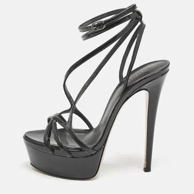 Pre-owned Le Silla Black Patent Leather Belen Ankle Strap Sandals Size 36