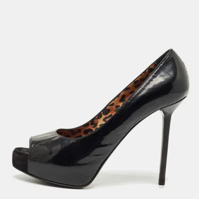 Le Silla Black Patent Leather Peep Toe Platform Pumps