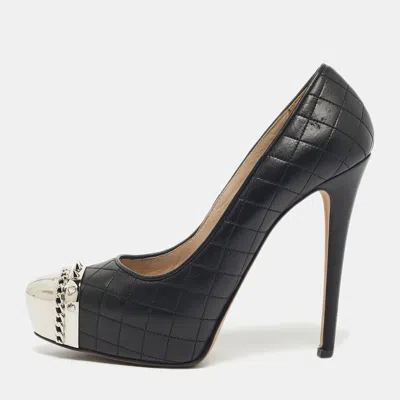 Le Silla Black Quilted Leather Spikes Platform Pumps