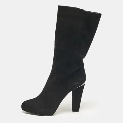 Pre-owned Le Silla Black Suede Calf Length Boots Size 41