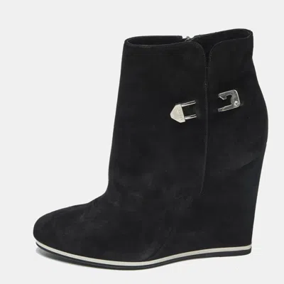 Le Silla Black Suede Wedge Ankle Boots