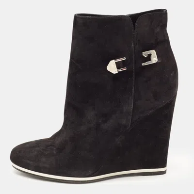 Pre-owned Le Silla Black Suede Wedge Ankle Boots Size 40