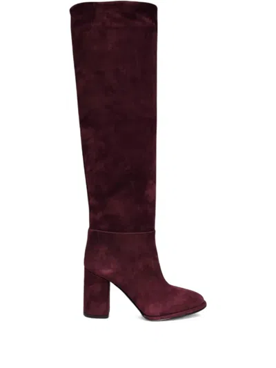 Le Silla Block Heel Boots In Burgundy