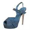 Le Silla Blue Denim Platform Sandals In Multi